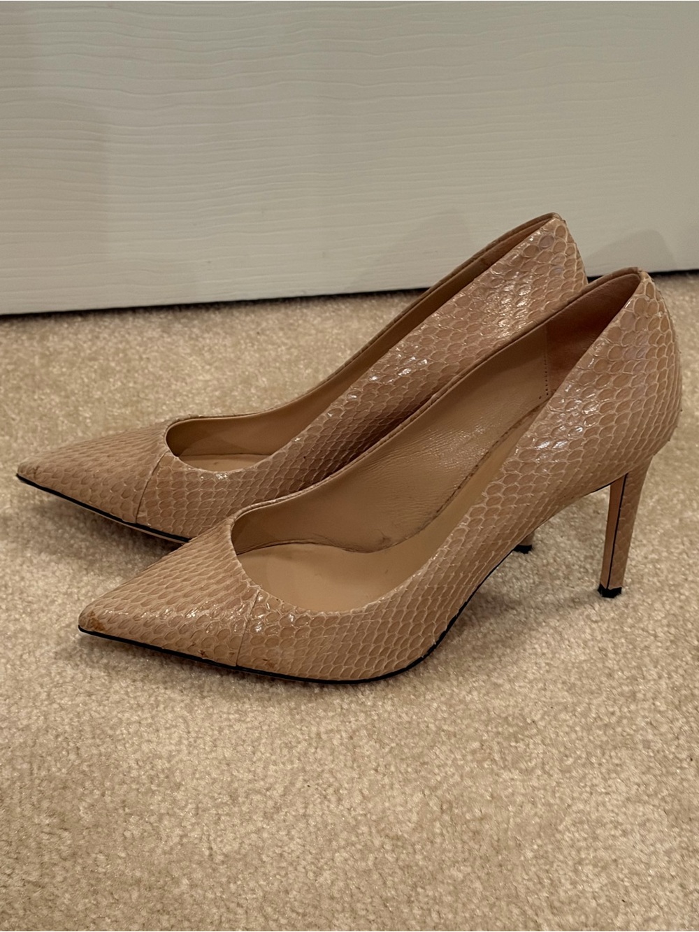 Tamara Mellon Nude Beige Snake-Effect Embossed Pointed-Toe Pumps